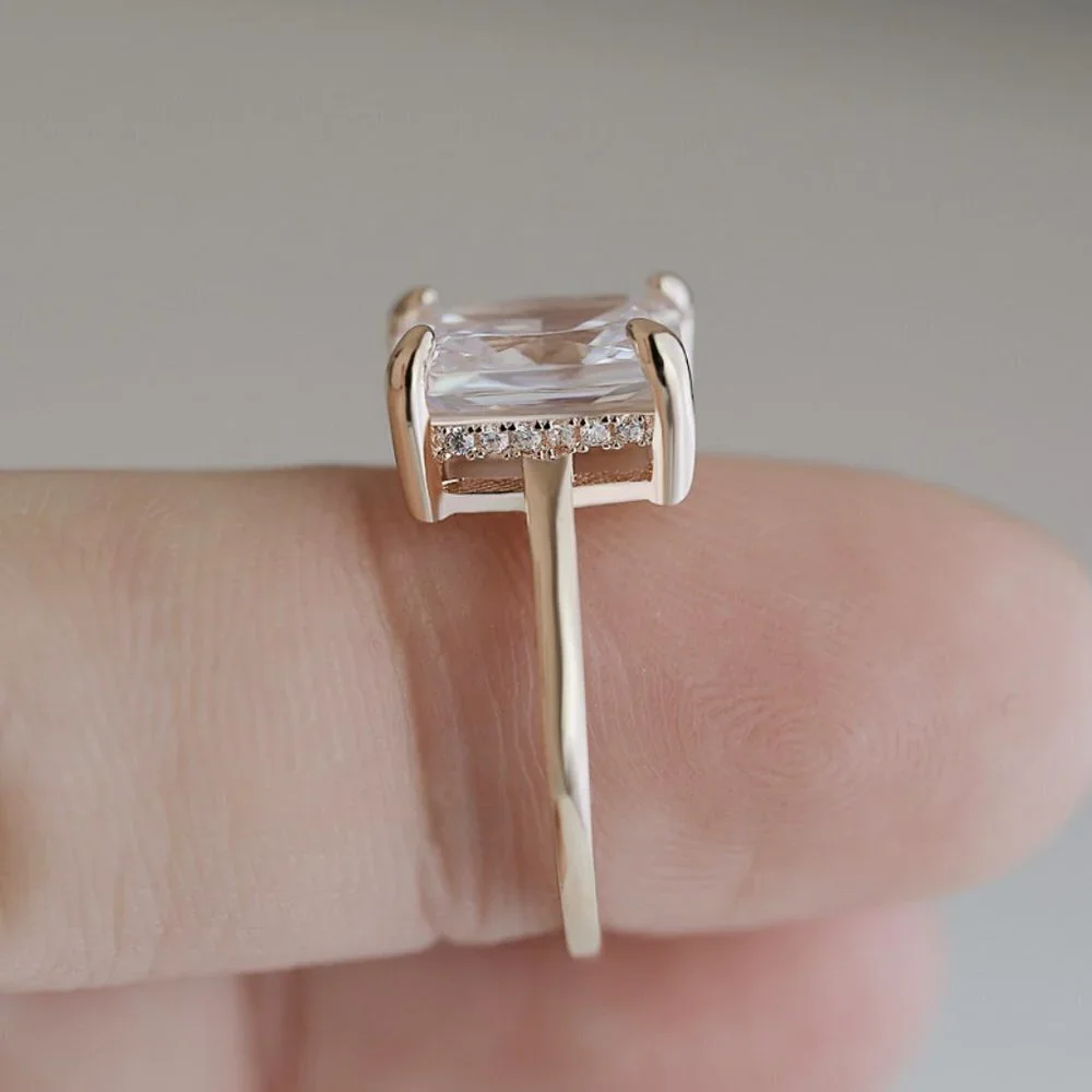 💞 Super Design Radiant Cut Clear Gemstone Gold Dainty Ring for Women,VIP389 - Picture 3 of 4